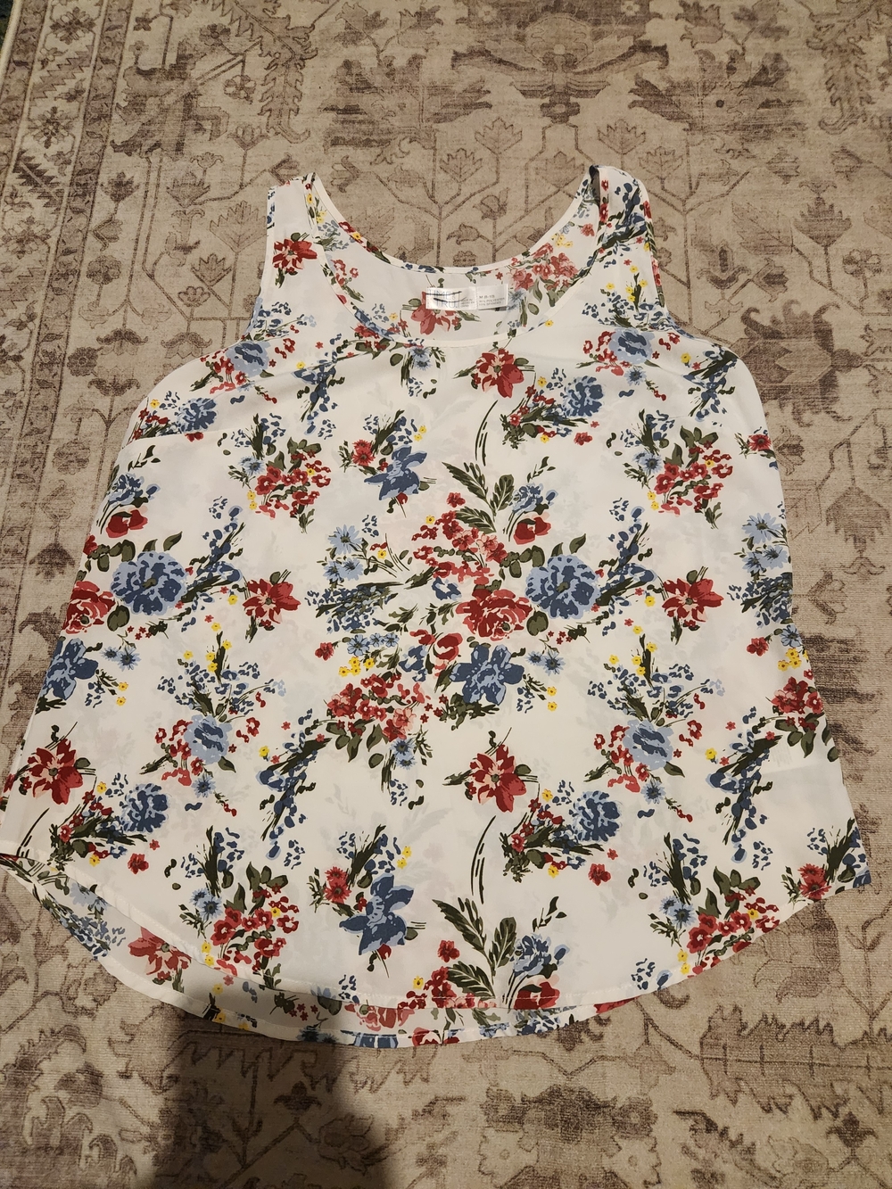 Floral Scoop Neck Camisole - White with Red & Blue Floral Print